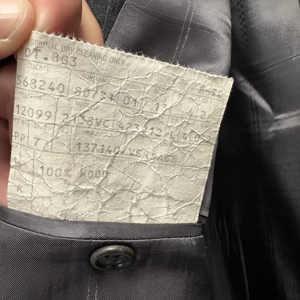 Gianni Versace Vtg 80s Men's Sz 50 Dark Gray Striped Double Breasted Wool Blazer - Picture 5 of 6
